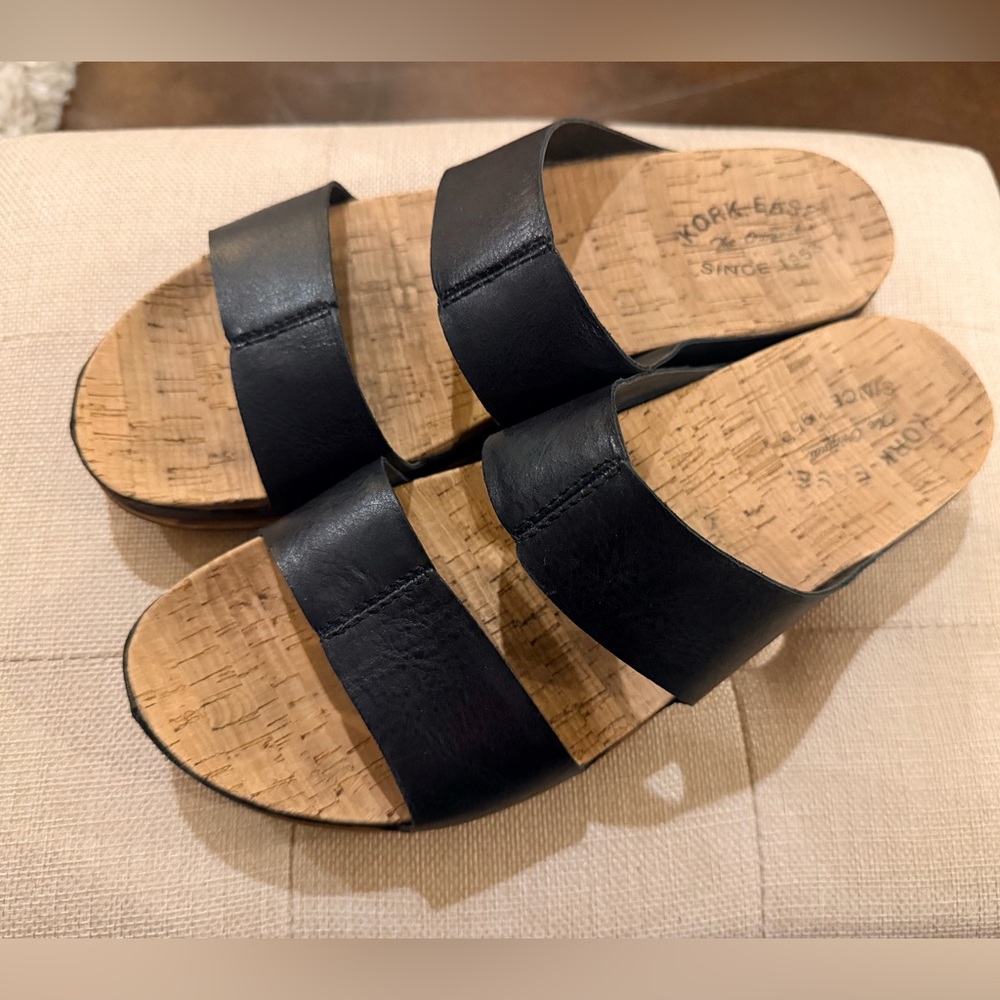 Kork-Ease Tutsi Dual Band Leather Slides - Size 11 Black - Picture 2 of 5